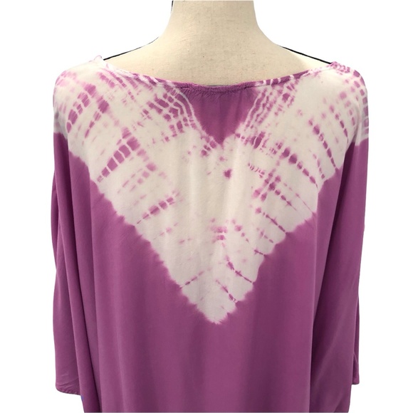 GYPSY 05 SAND PINK/WHITE TIE DYE COVERUP W BLUE POMPOMS - Picture 6 of 13